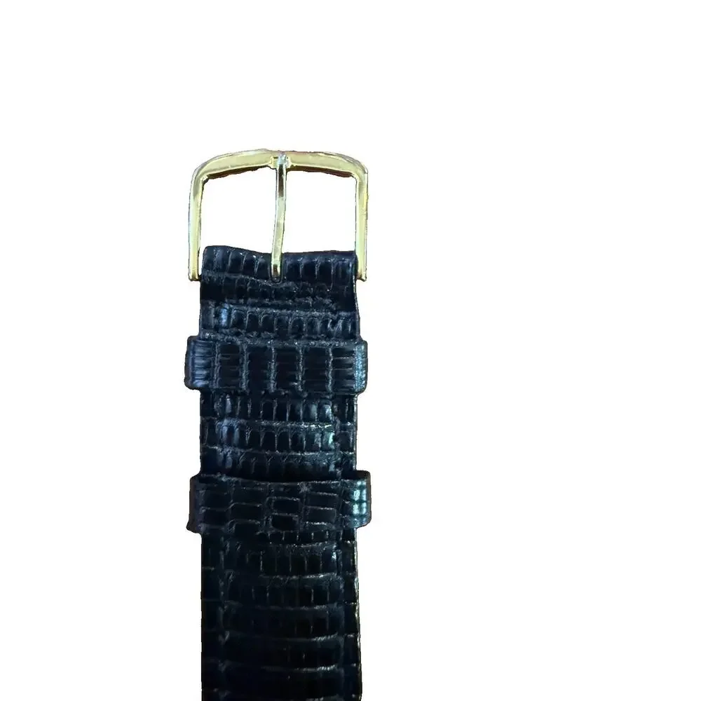 Vintage VP Picasso Art Watch 32mm Gold Black Lizard Strap Quartz. New Battery